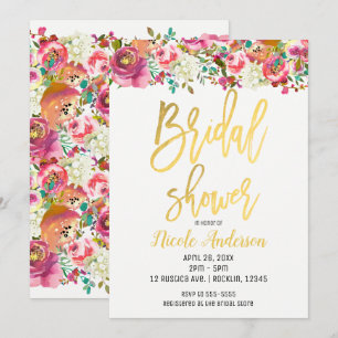 Goldfolie Brautparty Elegant Moderne Blumen Einladung