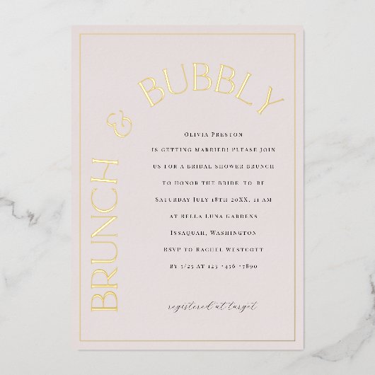 Goldfolie Brunch & Bubbly Bridal Dusche Einladung (Vorderseite)