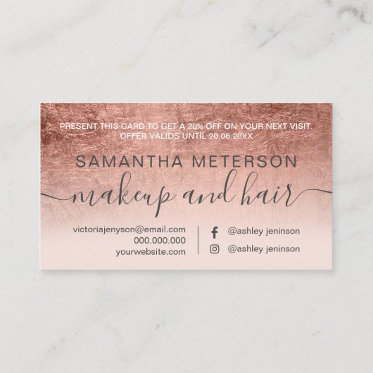 Goldfolie der modernen Rose beruflich Rabattkarte (Rückseite)