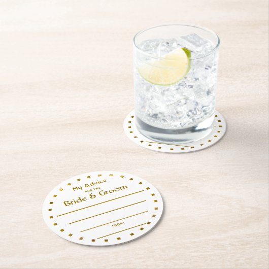 Goldfolie, die zwei Cents für Braut u. Bräutigam Runder Pappuntersetzer (Vor Ort)