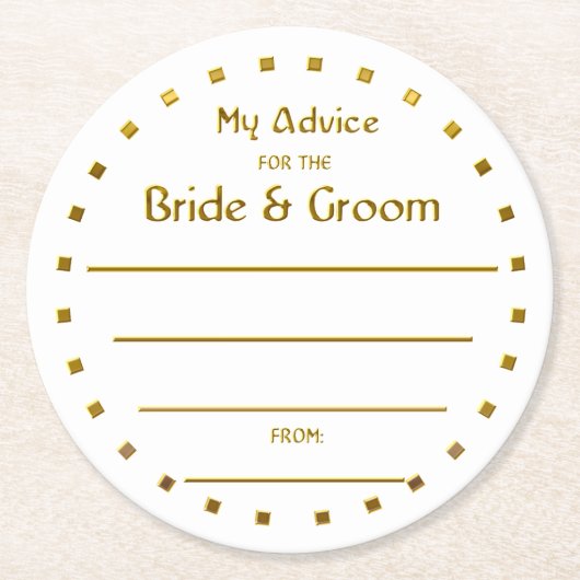 Goldfolie, die zwei Cents für Braut u. Bräutigam Runder Pappuntersetzer (Vorderseite)