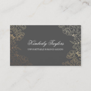 Goldfolie-Effekt Vintage-Blumen Grau Elegant Chic Visitenkarte