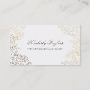 Goldfolie-Effekt Vintage-Blumen Weiß Elegant Visitenkarte