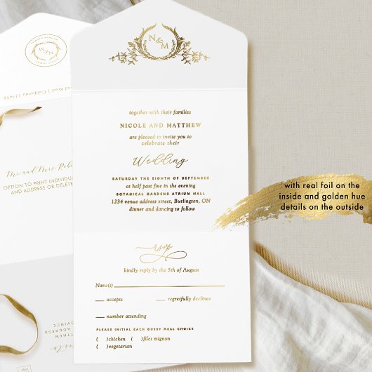 Goldfolie Elegant Monogram Wedding All-in-One-Einladung