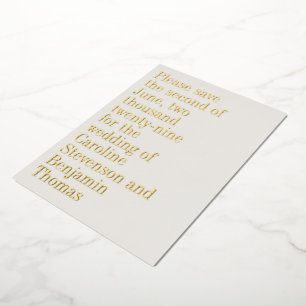 Goldfolie Elegante Schrift Hochzeit Termin vormerk Folieneinladung