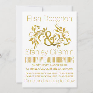 Goldfolie-Et-Zeichen und Blatt-Blumen-Hochzeit Einladung
