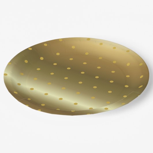 Goldfolie Farbe Polka Punkte Pappteller (Schrägansicht)