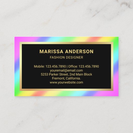 Goldfolie Farbenfrohe Regenbogen High Heels Stilet Visitenkarte (Rückseite)