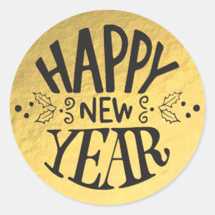 Goldfolie-Festtags-Glamour-Script Frohes Neues Jah Runder Aufkleber