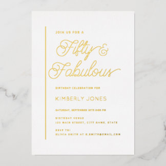 Goldfolie Fifty and Fabulous 50. Geburtstagsfeier Folieneinladung