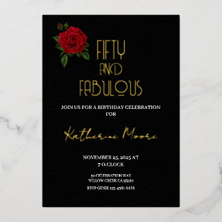 Goldfolie Fifty and Fabulous 50. Geburtstagsfeier Folieneinladung