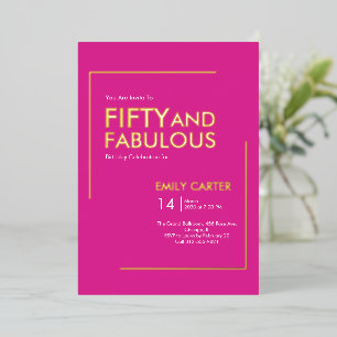 Goldfolie Fifty and Fabulous 50. Geburtstagsfeier Folieneinladung