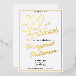 Goldfolie Fifty and Fabulous 50. Geburtstagsfeier Folieneinladung