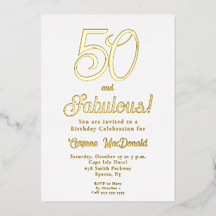 Goldfolie Fifty and Fabulous 50. Geburtstagsfeier Folieneinladung