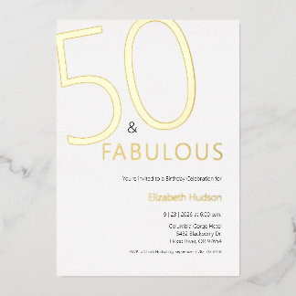Goldfolie Fifty and Fabulous 50. Geburtstagsfeier Folieneinladung