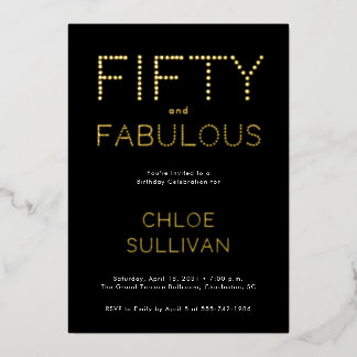 Goldfolie Fifty and Fabulous 50. Geburtstagsfeier Folieneinladung