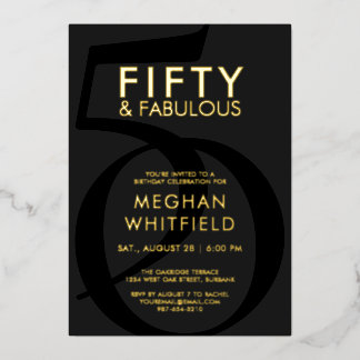 Goldfolie Fifty and Fabulous 50. Geburtstagsfeier Folieneinladung