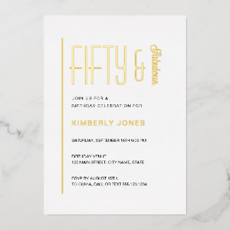 Goldfolie Fifty and Fabulous 50. Geburtstagsfeier Folieneinladung