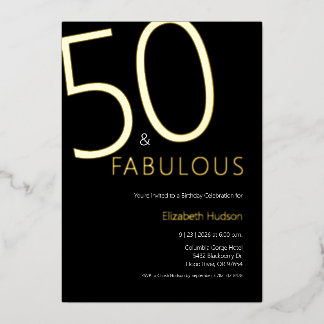 Goldfolie Fifty and Fabulous 50. Geburtstagsfeier Folieneinladung