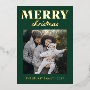 Goldfolie Frohe Weihnachten Familienfoto Modern Gr Folien Feiertagskarte