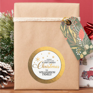 Goldfolie Frohe Weihnachten Runder Aufkleber