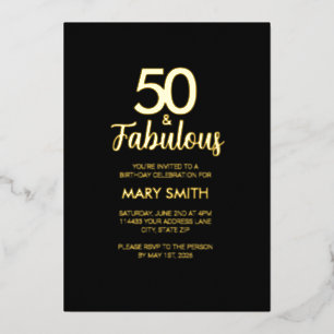 Goldfolie Fünfzig und Fabulous 50. Geburtstagsfeie Folieneinladung