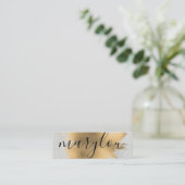 Goldfolie gebürstet | Weißleder Mini Visitenkarte (Stehend Vorderseite)