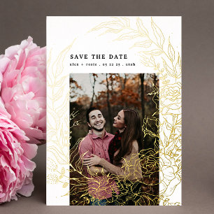 Goldfolie gepresster Blumenkranz Save The Date Folieneinladung
