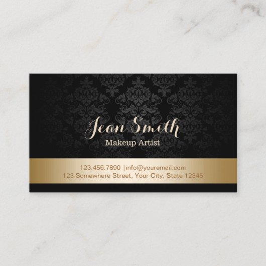 Goldfolie gestreift Damask Makeup Artist Visitenkarte (Vorderseite)