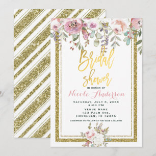 Goldfolie Glitter Moderne Pinke Blumen Brautparty Einladung