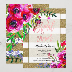 Goldfolie Glitterstreifen Fette Florale Hochzeitsd Einladung