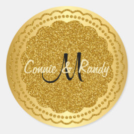 Goldfolie-Glitzer Monogram-Hochzeitsticker Runder Aufkleber