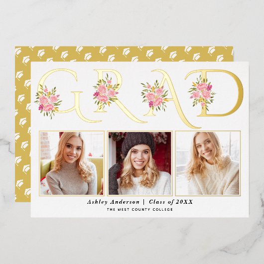 Goldfolie GRAD Rose Foto Abschluss Ankündigung (Vorderseite/Rückseite)