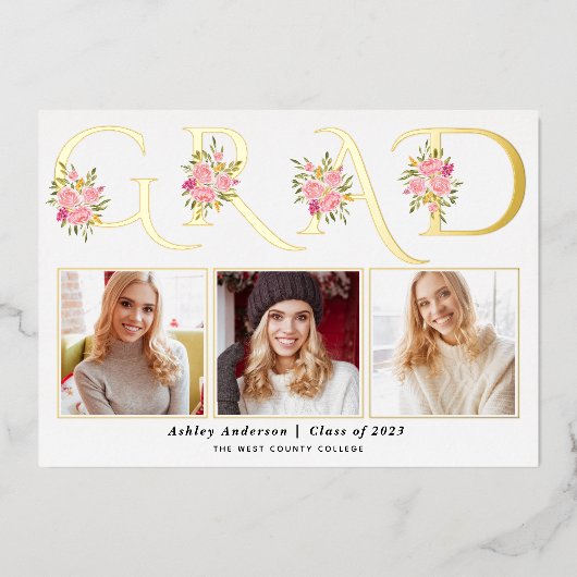 Goldfolie GRAD Rose Foto Abschluss Ankündigung (Vorderseite)