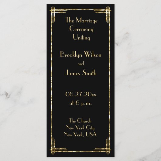 Goldfolie Great Gatsby Art Deco Hochzeitsprogramme Programm (Vorderseite)