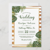 Goldfolie & Green Palm Leaf Beach Hochzeit Einladung (Vorderseite)