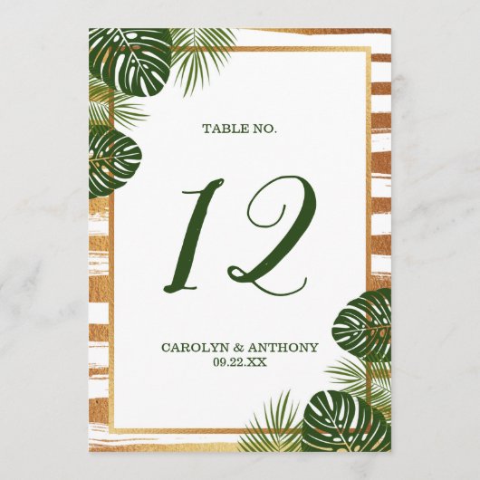 Goldfolie & Green Palm Leaf Beach Hochzeit Einladung (Rückseite)