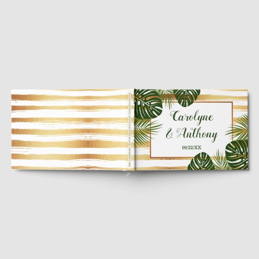 Goldfolie & Green Palm Leaf Beach Hochzeit Gästebuch (Voll)