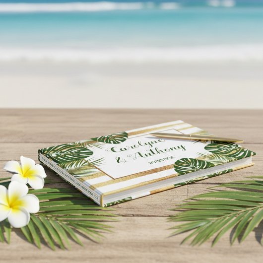 Goldfolie & Green Palm Leaf Beach Hochzeit Gästebuch