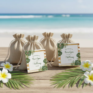 Goldfolie & Green Palm Leaf Beach Hochzeit Geschenkanhänger