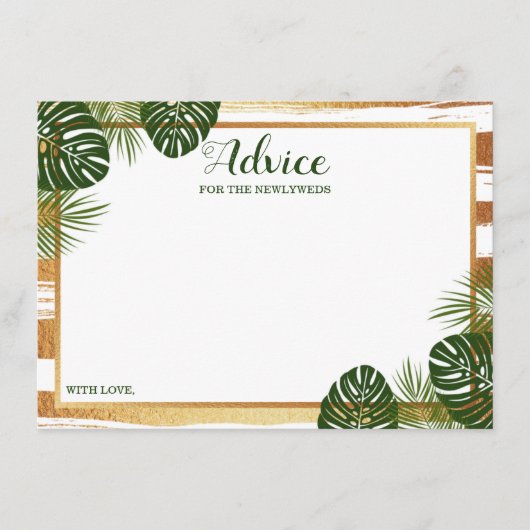 Goldfolie & Green Palm Leaf Beach Hochzeit Hinweiskarte (Vorderseite)