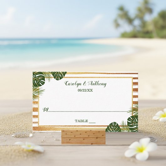 Goldfolie & Green Palm Leaf Beach Hochzeit Platzkarte