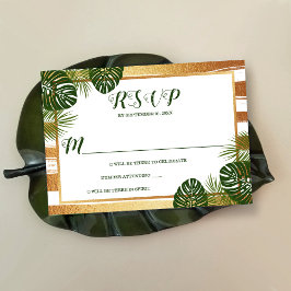 Goldfolie & Green Palm Leaf Beach Hochzeit RSVP Karte