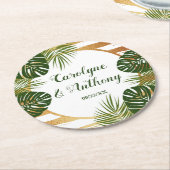 Goldfolie & Green Palm Leaf Beach Hochzeit Runder Pappuntersetzer (Angewinkelt)