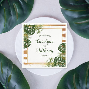 Goldfolie & Green Palm Leaf Beach Hochzeit Serviette