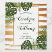 Goldfolie & Green Palm Leaf Beach Hochzeit Weinetikett (Einzelnes Label)