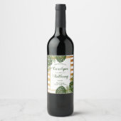 Goldfolie & Green Palm Leaf Beach Hochzeit Weinetikett (Vorderseite)