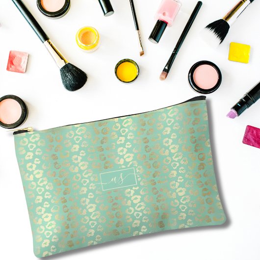 Goldfolie Grüne Leoparden Mit Monogramm Zubehörtasche