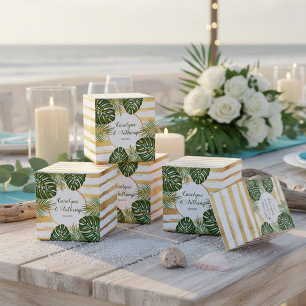 Goldfolie & Grüne Palmwedel Strandhochzeit Geschenkschachtel