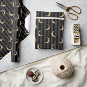 Goldfolie-Halbmond und -Streifen Halloween Geschenkpapier